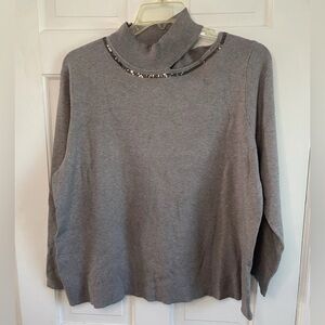Grey Size 2x Gray Calvin Klein Mock Neck cut out pull over sequin knit sweater